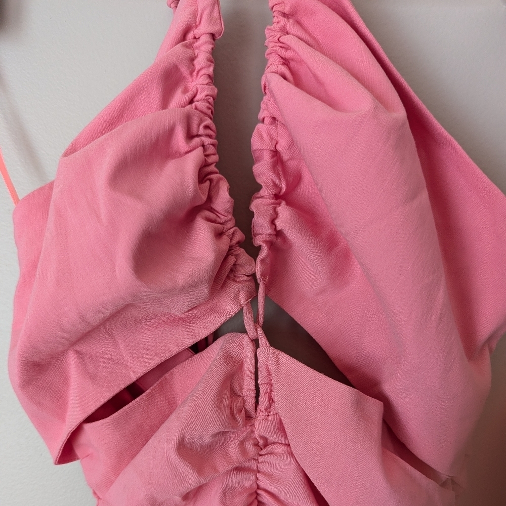 Zara Barbie Pink Cut-out Rushed Halter Mini Dress Womens Size S Cocktail Evening - Picture 7 of 13